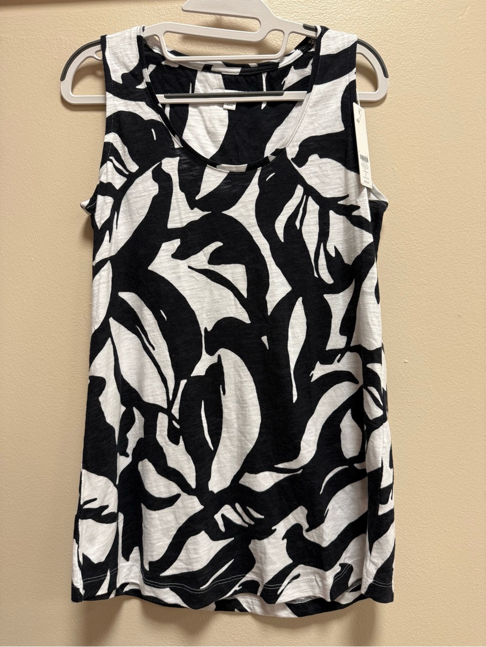 Chico’s Cotton Slub Leaves Sleeveless Tunic Tank Black White Size 0 NWT